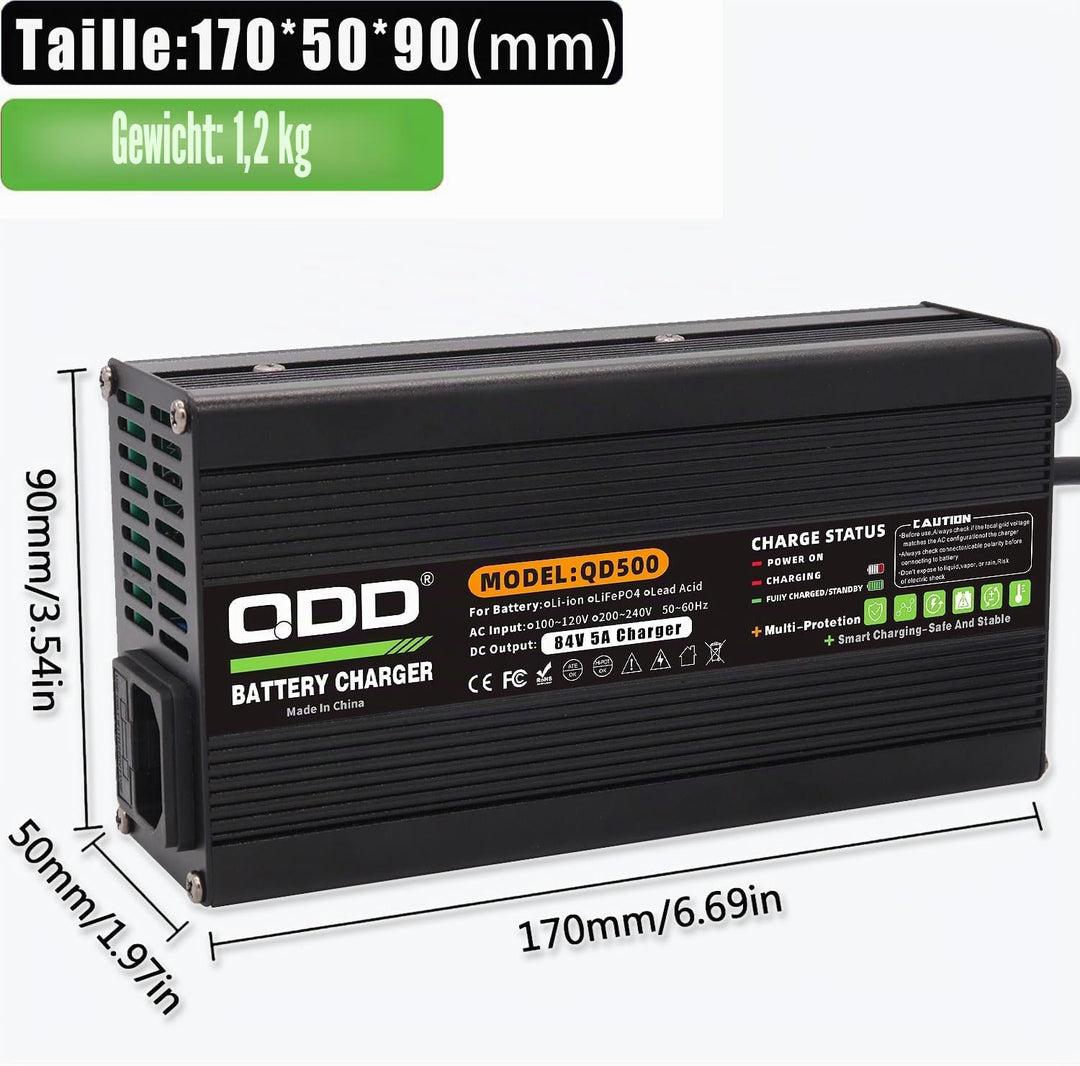 QDD Akku-Ladegerät 84 V 5 A für Elektromotorrad, Lithium-Akku-Pack 72 V 20S, Universal-Schnellladege