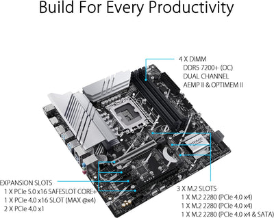ASUS PRIME Z790M-PLUS Gaming Mainboard (Intel LGA 1700 (mATX, PCIe 5.0, DDR5 Speicher, 3x M.2, Aura