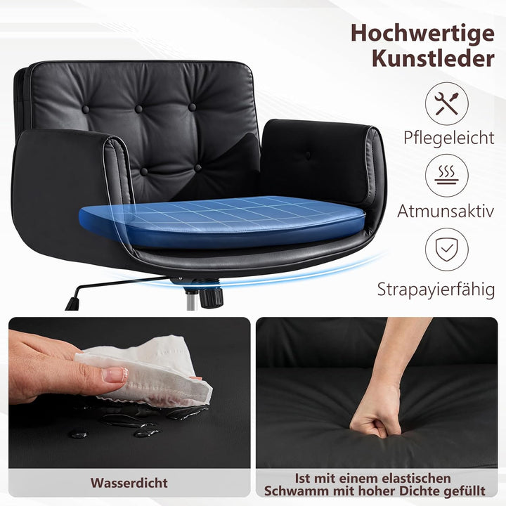 Bürostuhl Ergonomisch mit 5-Stufig Verstellbare Armlehnen, Schreibtischstuhl mit Breitem Sitzkissen,