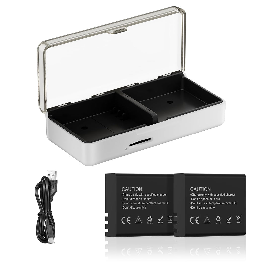 Action-Akkus mit Ladegerät, wiederaufladbare Akkus 1350 mAh (2er-Pack), USB-Ladegerät-Set