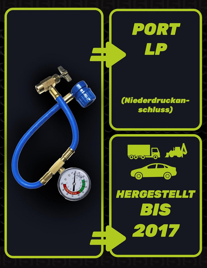 Druckschlauch mit Manometer zur Selbstbefüllung von Fahrzeug-Klimaanlagen - Gewinde Typ A 1/2-16