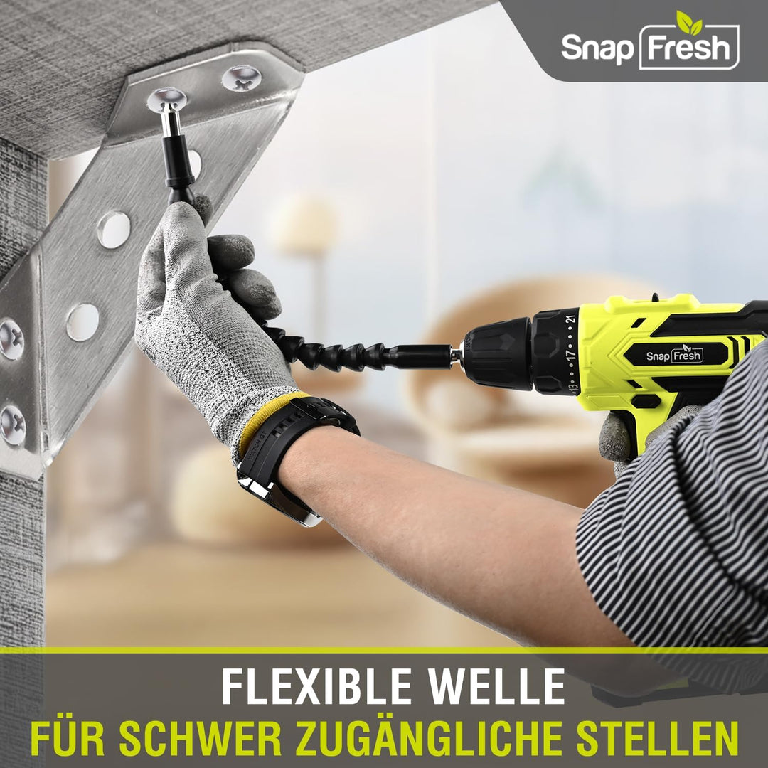 SnapFresh Akku-Bohrschrauber Set 20V – Nur 0,8kg, 35N·m Drehmoment, 2-Gang, LED-Licht, 43tlg Zubehör