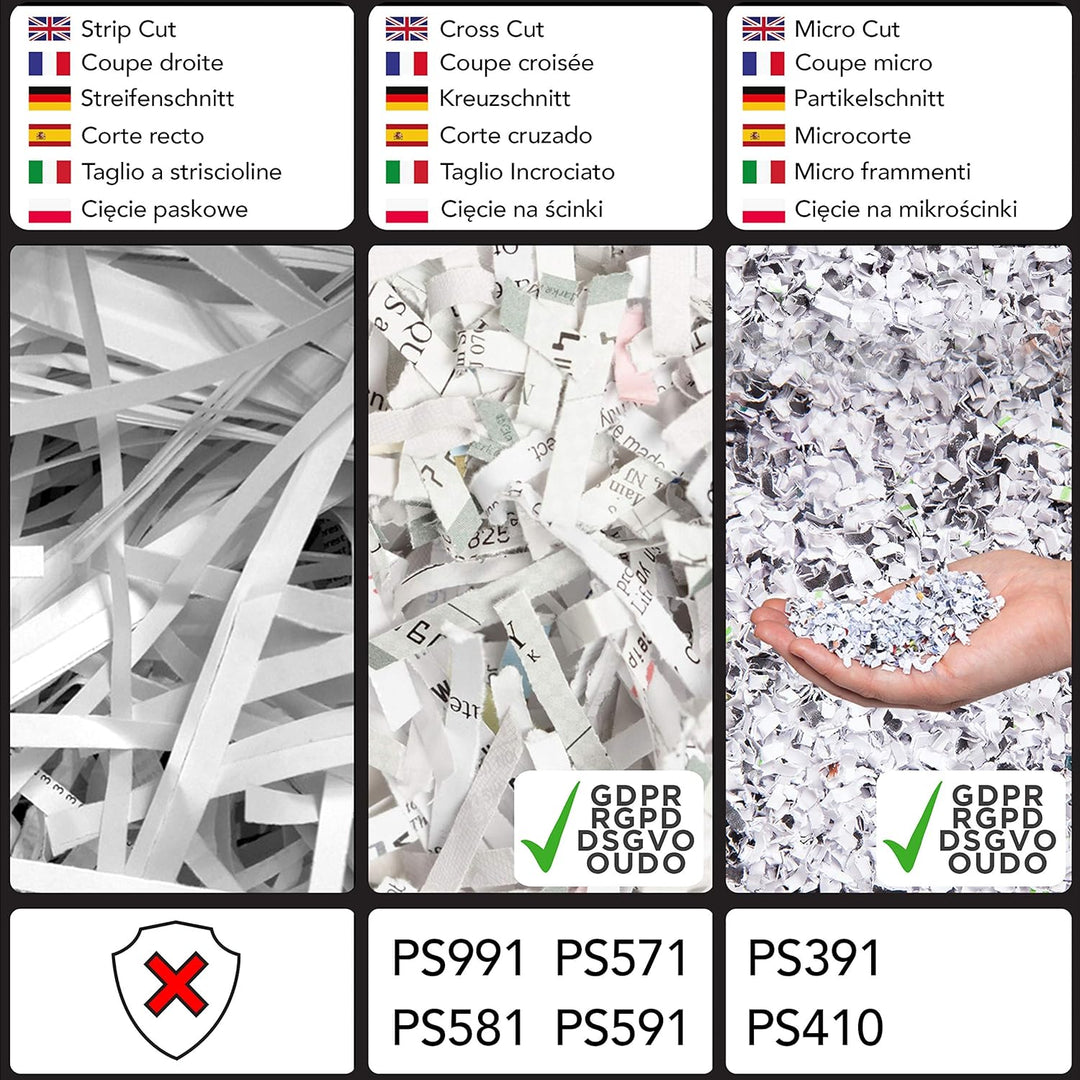 Duronic PS591 Aktenvernichter, Schredder mit Sicherheitsstufe P2, Reisswolf für Büro und Home-Office