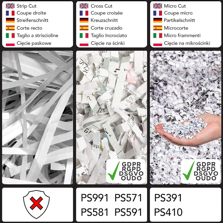 Duronic PS591 Aktenvernichter, Schredder mit Sicherheitsstufe P2, Reisswolf für Büro und Home-Office