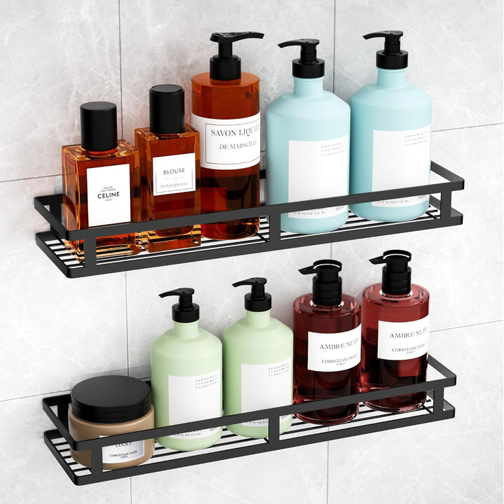 Wisfame Duschablage Ohne Bohren Schwarz, 40cm Kleberegal Bad Duschregal Ohne Bohren 2 Stück, Wasserd