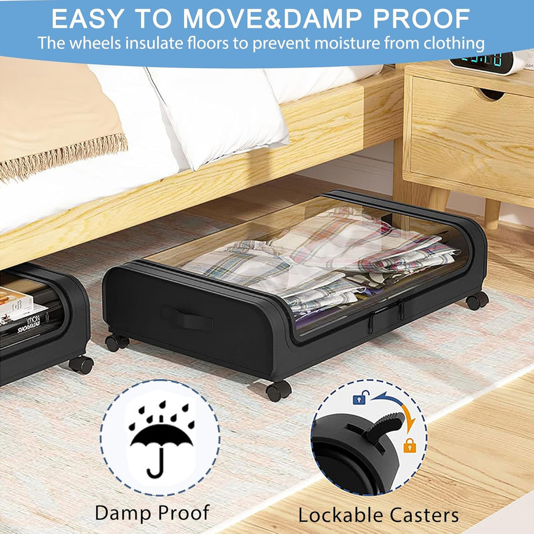 Unterbett Aufbewahrungsbox 2 Stück Unterbettkommode mit Rollen Deckel 48L Metallrahmen Bettkasten Or