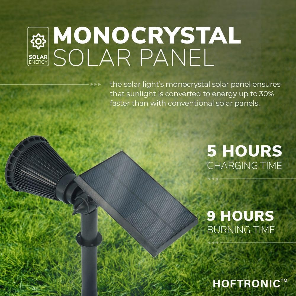 HOFTRONIC - Solar Gartenstrahler Bend IP65 Wasserdicht 6000K Gartenleuchte LED Solarlampen für Ausse