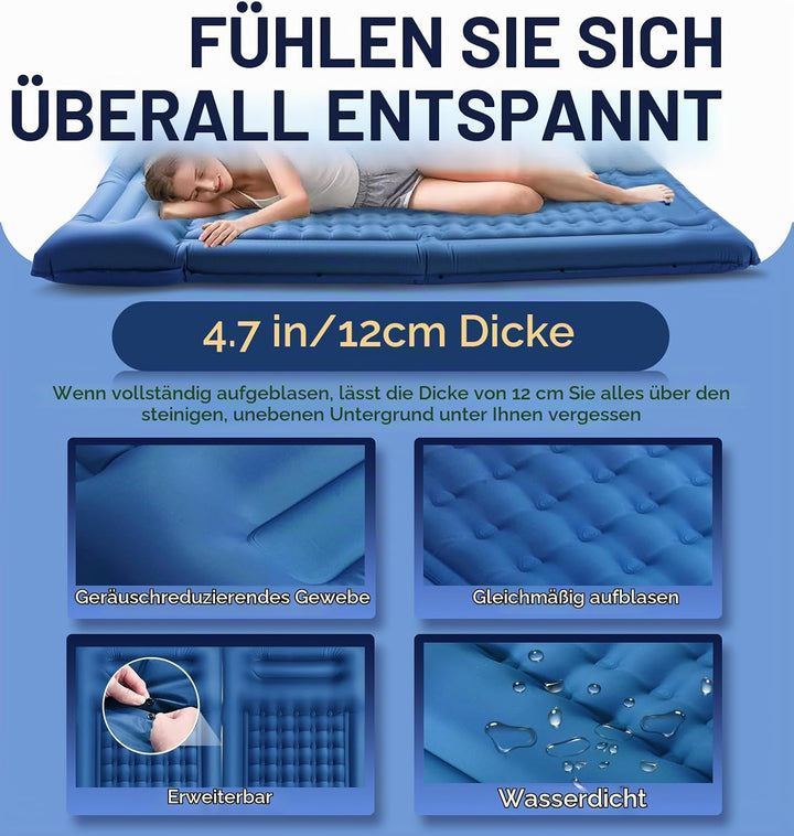 Luftmatratze Camping Matratze 12CM mit Fusspumpe Isomatte Camping mit Integrierten Kopfkissen für Ca