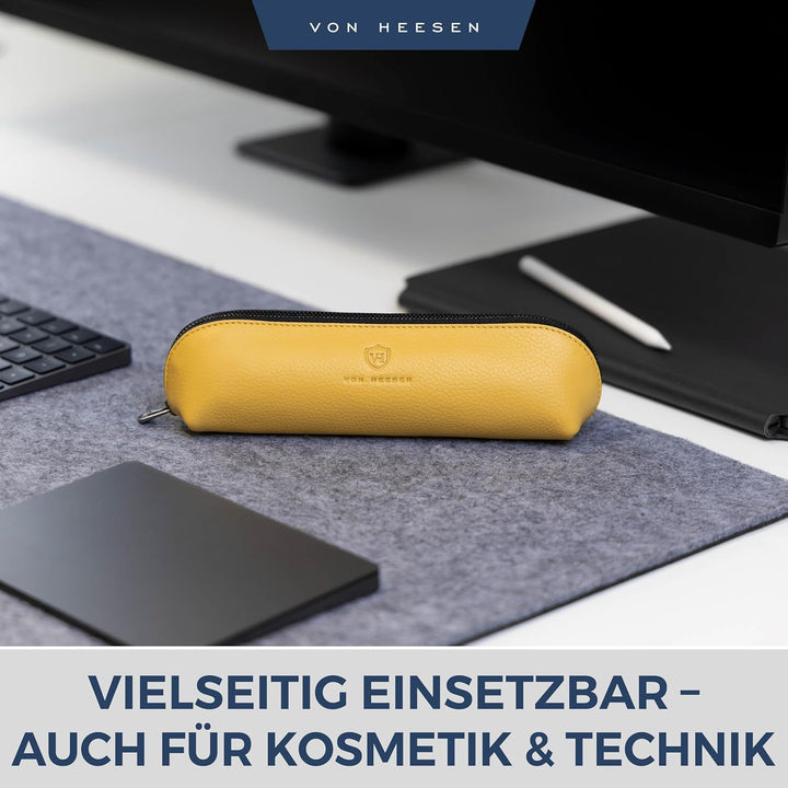 VON HEESEN® Echtleder Federmäppchen Leder Federmappe Etui für Stifte Mäppchen Schule Federtasche Uni