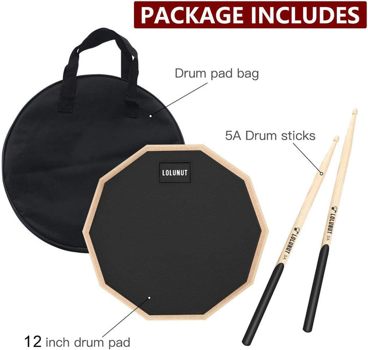 Dumb Drum Practice Pad, 2-seitig leises Übungspad, weicher Gummi, Holzsockel, mit Massivholz-Drumsti