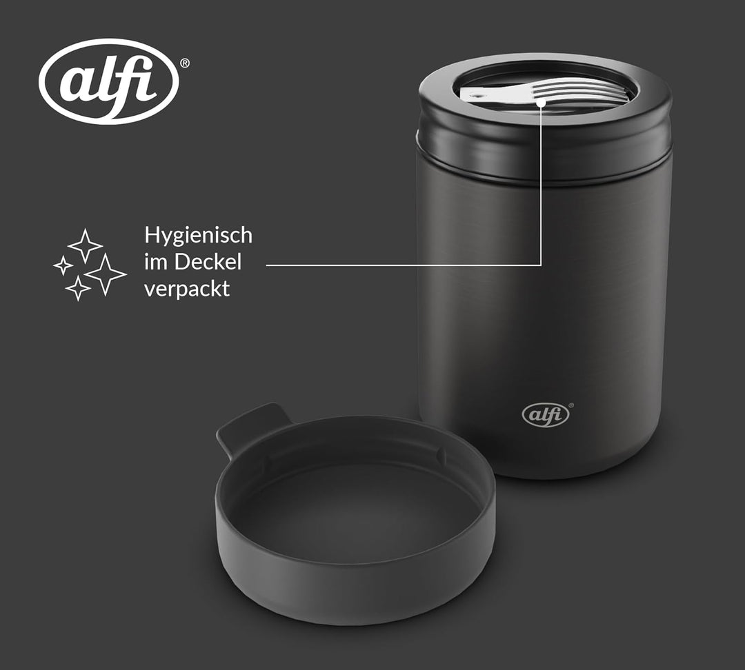 alfi ISO FOOD MUG 350ml, Schwarz, Edelstahl Thermobehälter für Essen, Isolierbehälter für Suppen, Sa