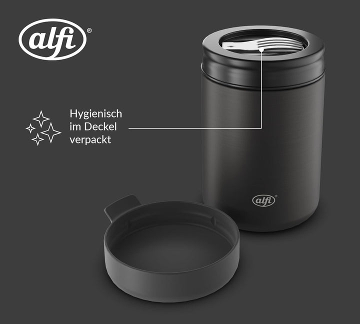 alfi ISO FOOD MUG 350ml, Schwarz, Edelstahl Thermobehälter für Essen, Isolierbehälter für Suppen, Sa