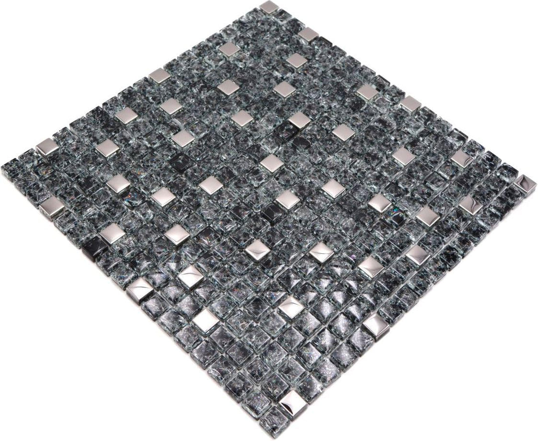 Mosaik Quadrat Crystal mix schwarz/silber Glasmosaik Transluzent Transparent 3D, Mosaikstein Format: