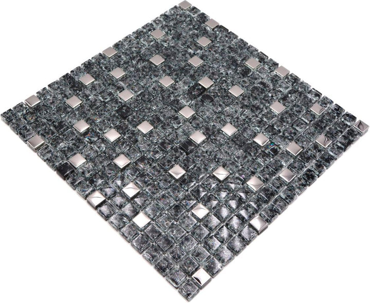 Mosaik Quadrat Crystal mix schwarz/silber Glasmosaik Transluzent Transparent 3D, Mosaikstein Format: