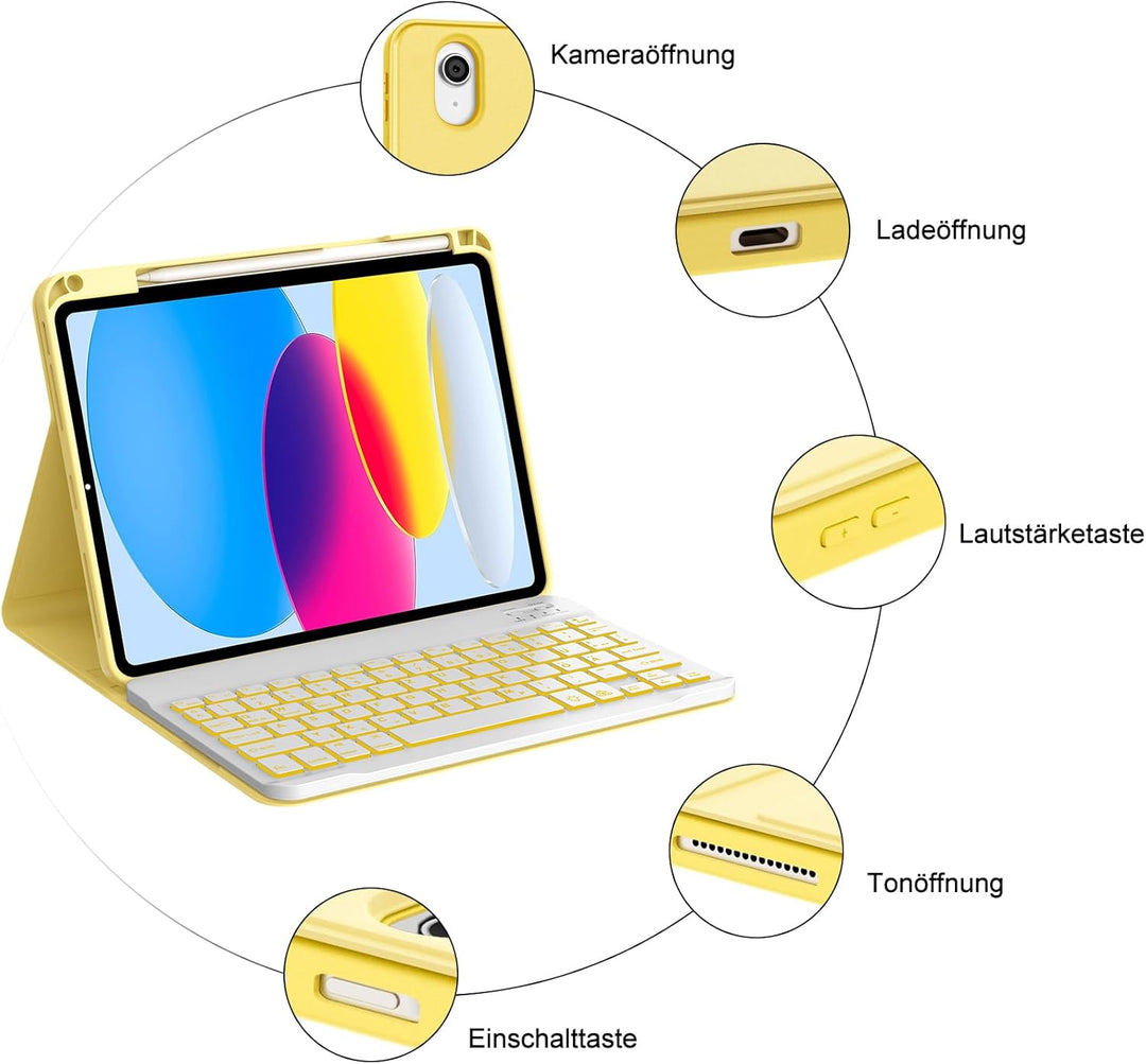 IVEOPPE Hülle mit Tastatur für iPad A16 11 Generation 2025/10 Generation 2022, Bluetooth Magnetische