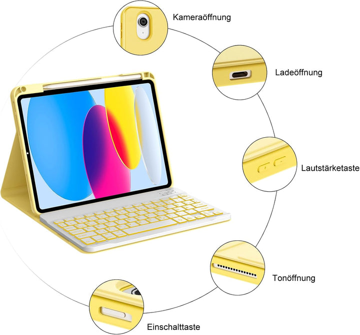 IVEOPPE Hülle mit Tastatur für iPad A16 11 Generation 2025/10 Generation 2022, Bluetooth Magnetische