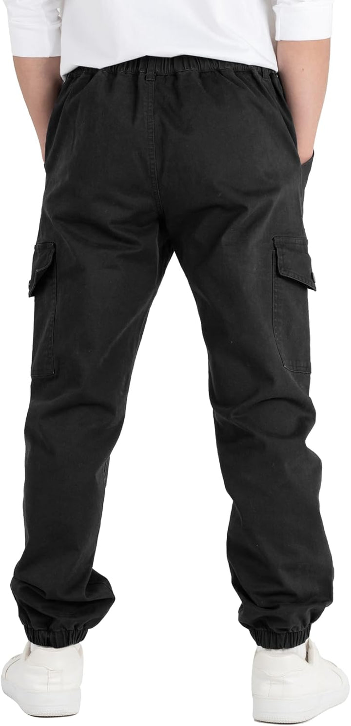 CAMLAKEE Kinder Jungen Cargohose Jogger Hose mit elastischem Bund 128-134 Schwarz, 128-134 Schwarz