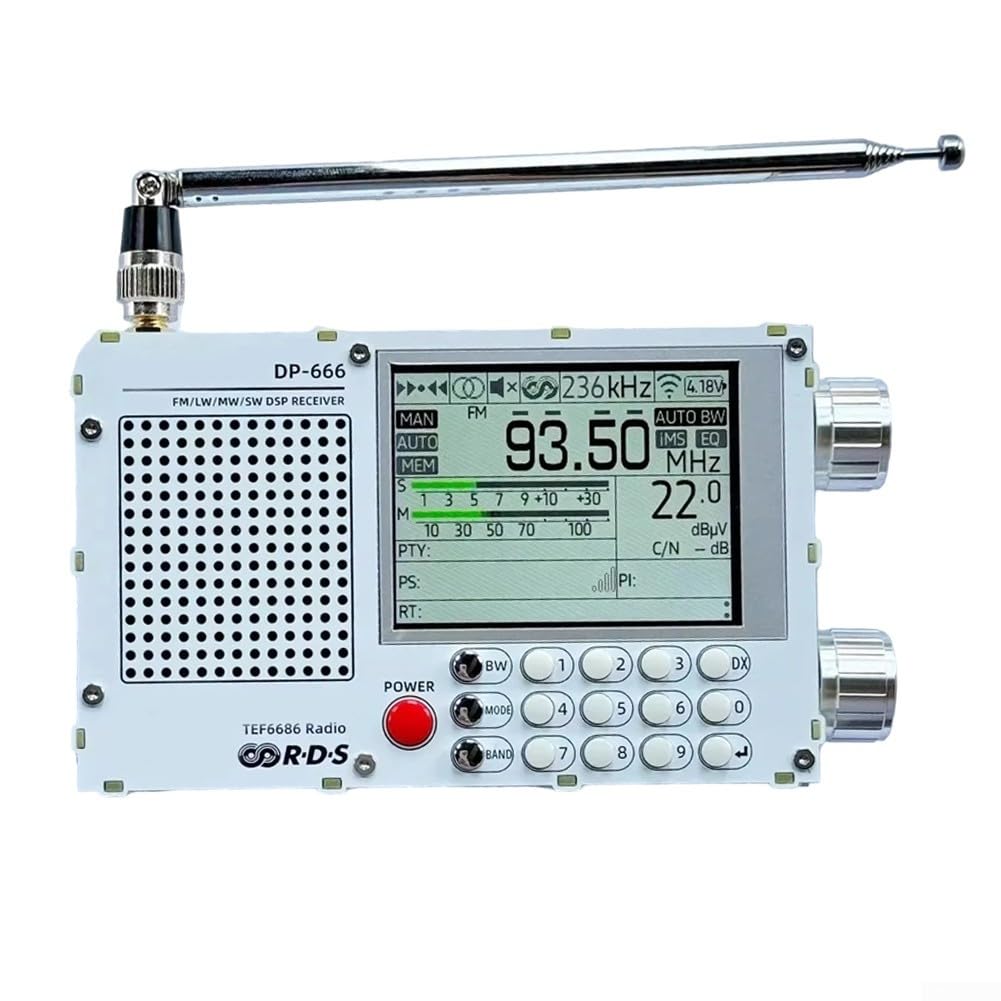 PETSTIBLE Tragbares Digitalradio, DP-666, TEF6686, Vollband, FM AM FM, Kurzwellenradio RDS (weiss),