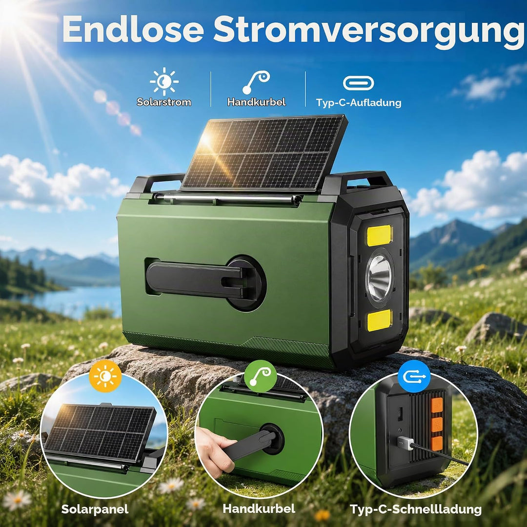 27000mAh Kurbelradio Notfallradio mit Solar &amp; Powerbank: AM/FM Solarradio, Handkurbel, SOS, Taschenl