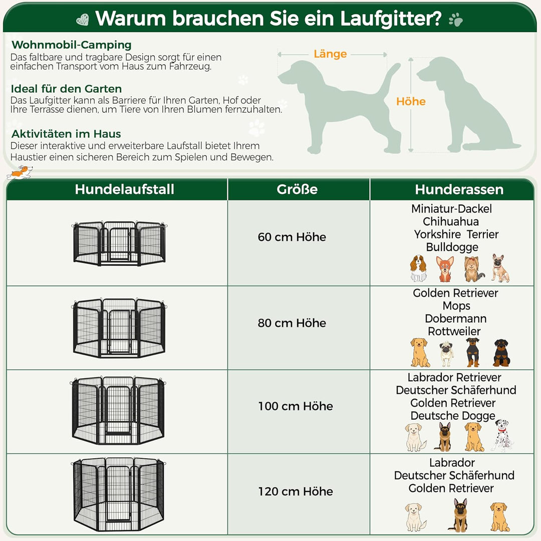 Yaheetech 12-teilig Welpenlaufstall 80cm hoch, Welpenauslauf mit 2 Türen, faltbares Freilaufgehege,