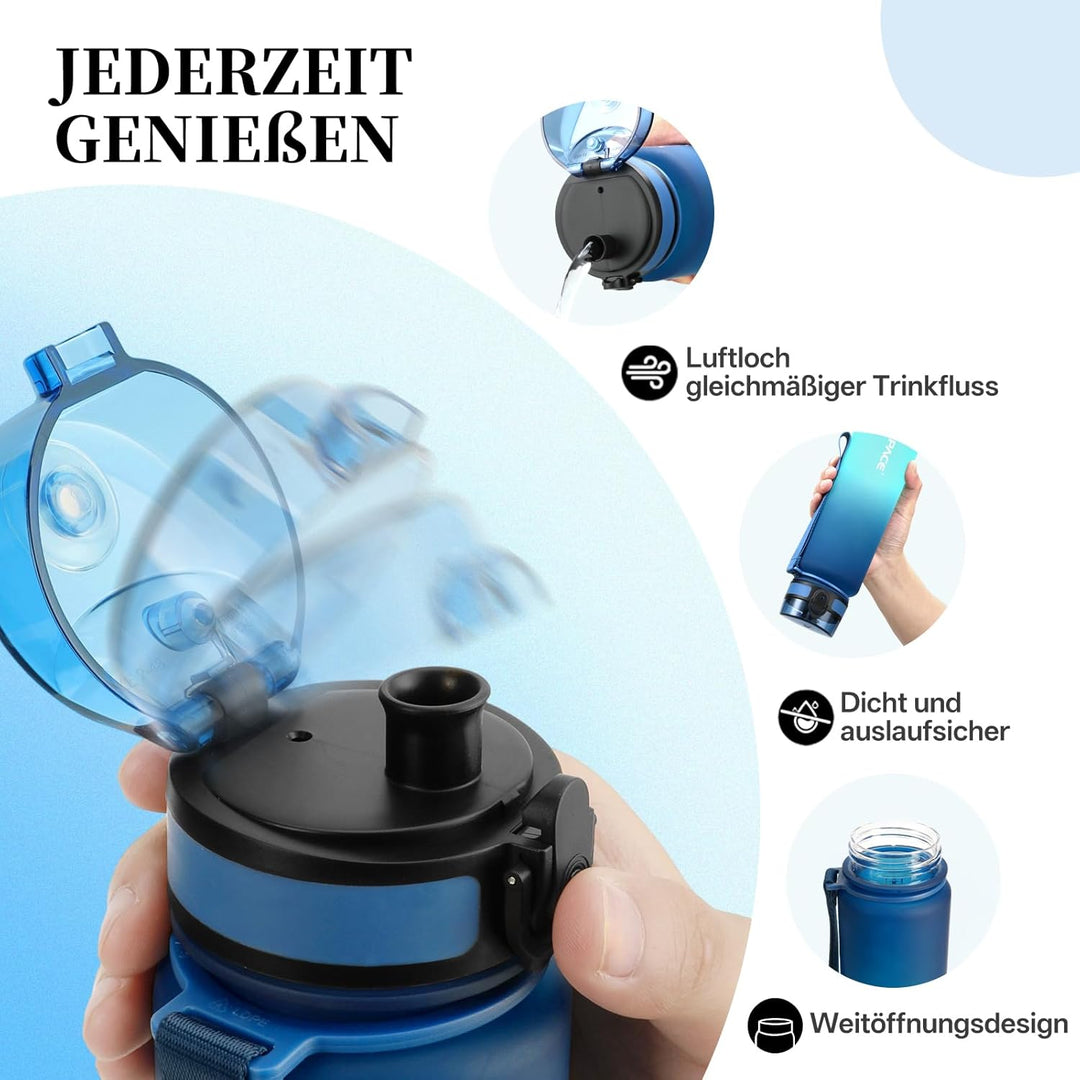 UZSPACE Trinkflasche Kinder Auslaufsicher,Sport Kunststoff Trinkflasche 1l,800ml,500ml, Tritan & BPA