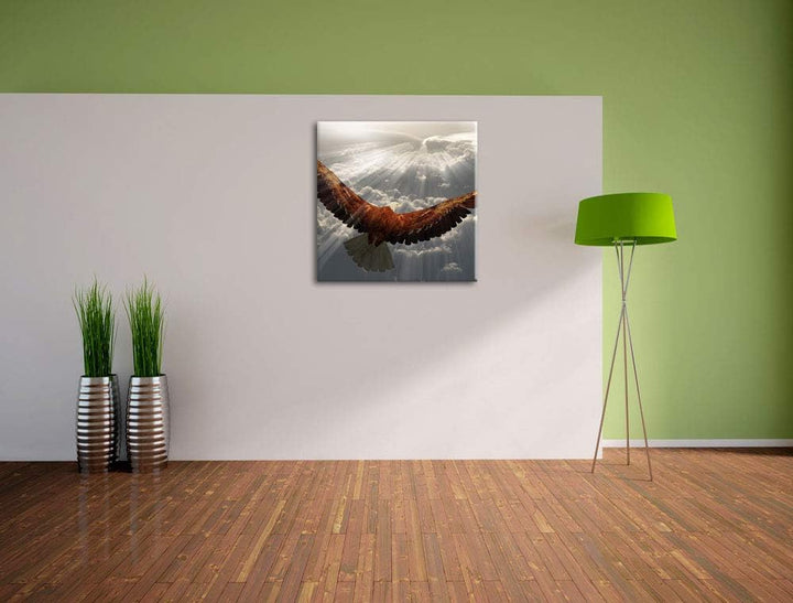 Adler über den Wolken, Format: 70x70 auf Leinwand, XXL riesige Bilder fertig gerahmt mit Keilrahmen,