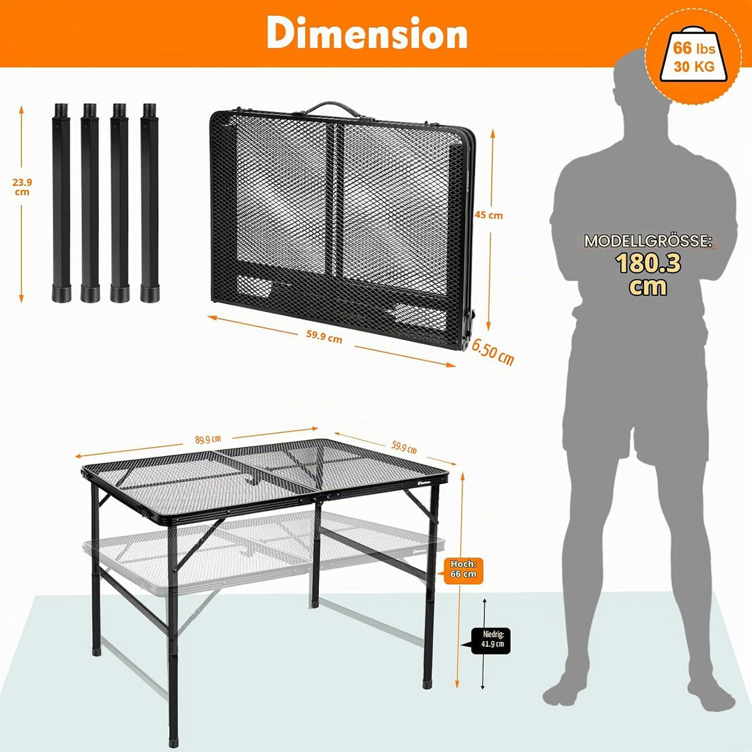 E EASTSTORM Campingtisch Klappbar 90×60cm，Gartentisch，Grilltisch mit Metallgitterplatte，Leicht und T