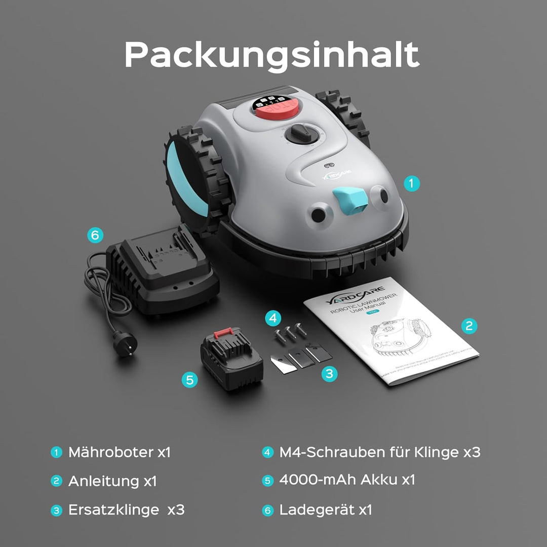 YARDCARE V100 Mähroboter ohne Begrenzungskabel, mit Vision-Navigation, Hindernisvermeidung(150 Arten