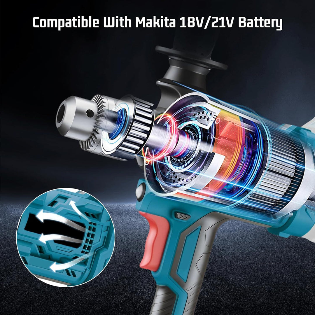 Akku-Farbmörtelrührer Kompatibel mit 18V/21V Batterie (Ohne Akku), 1100W Mischbohr mit Verstellbarem