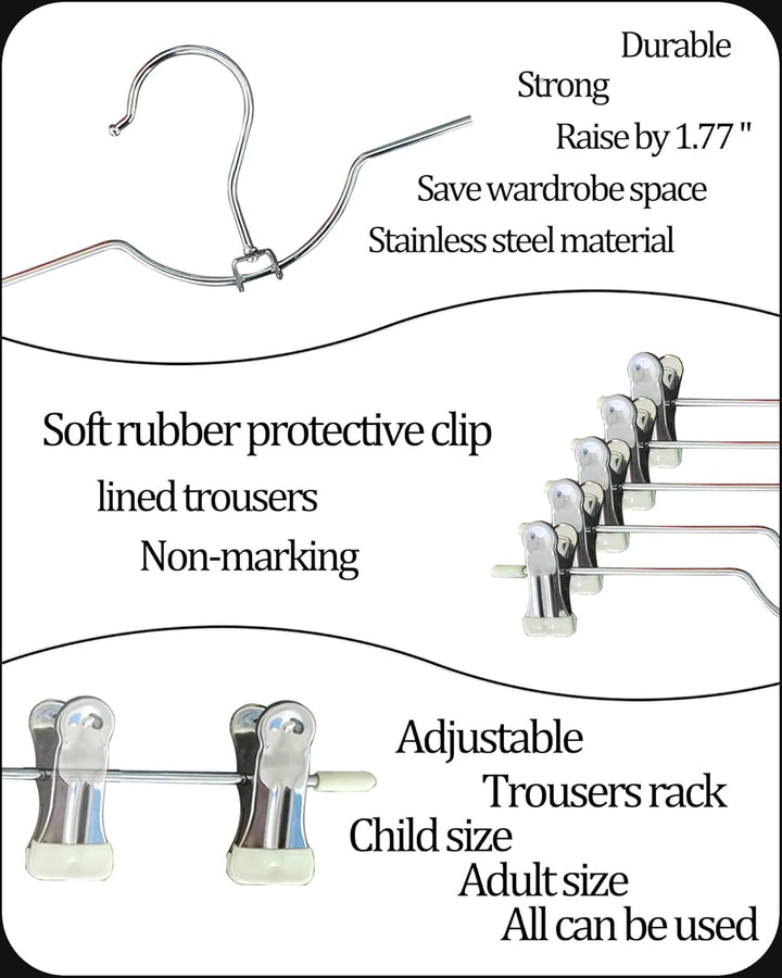 WJWSKI Hosenbügel, 20 Stück kleiderbügel Hosen, hosenbügel klemmbügel platzsparend aus Metall, Rockb