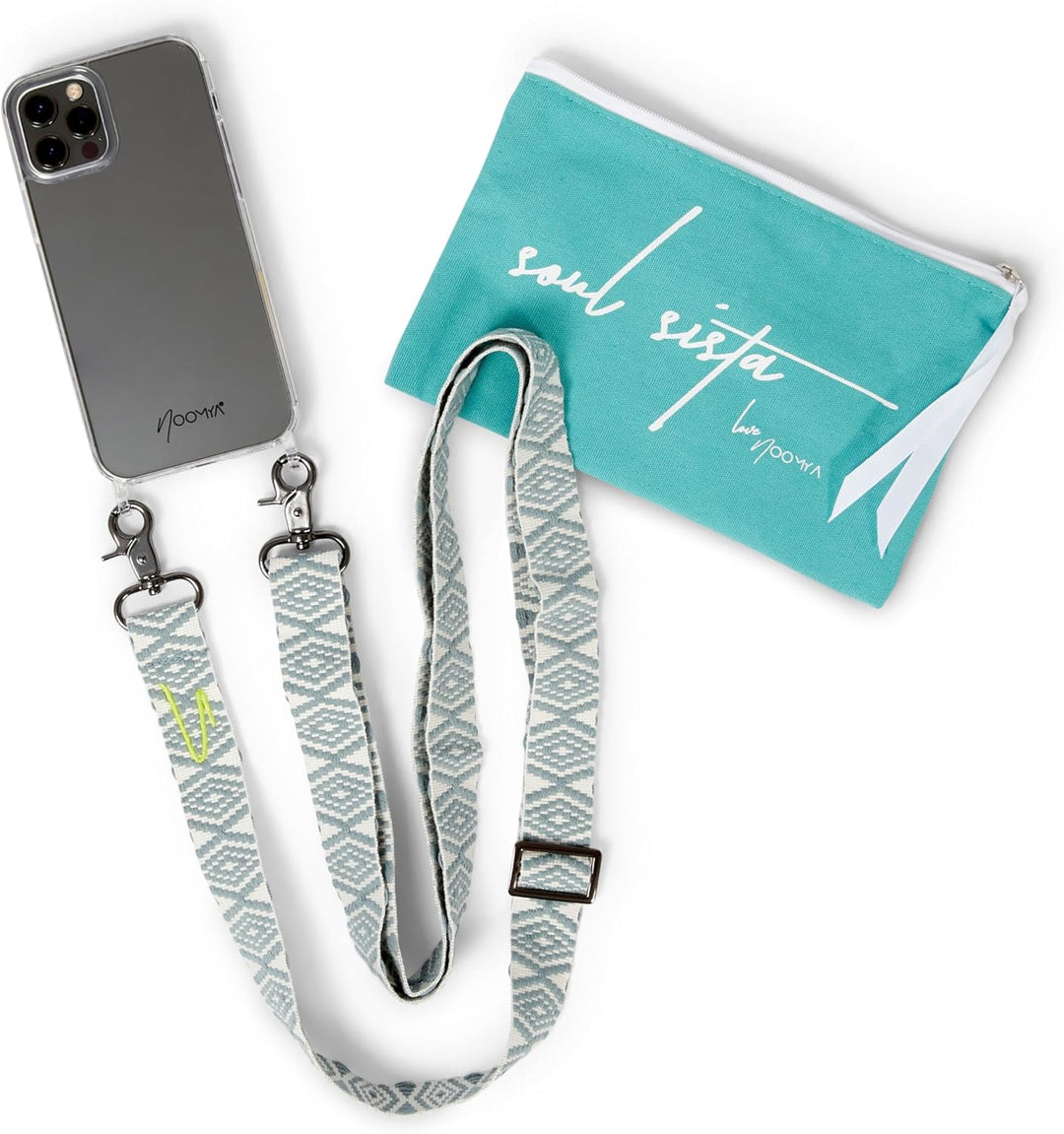 NOOMYA® Premium Fashion Handykette | Set Handyhülle iPhone 12 Pro MAX & Handyband Sea Salt | Handygu