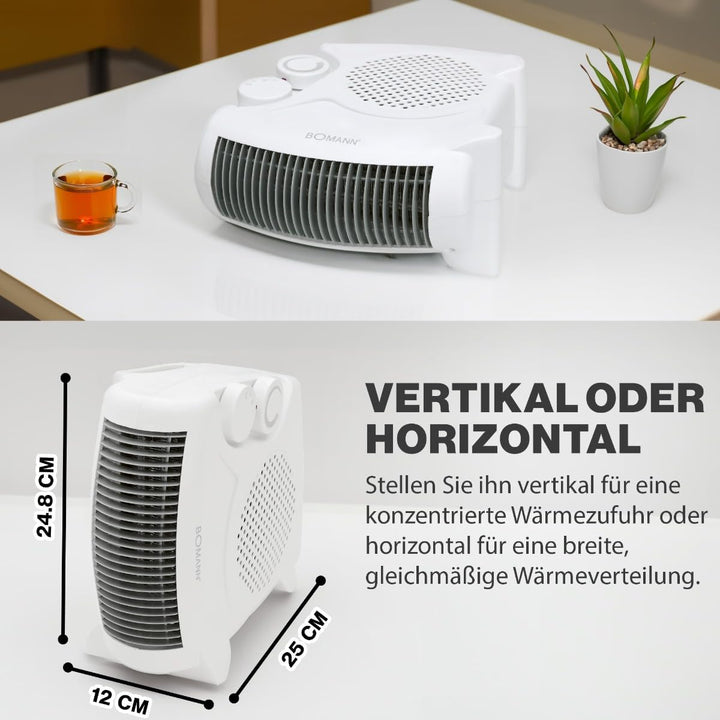 Bomann® mobiler &amp; kompakter Heizlüfter | Heizlüfter 2000W &amp; 1000W | Heizkörper mit Ventilatorfunktio