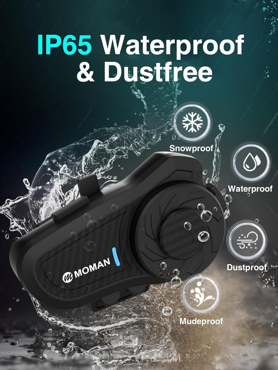 Moman Motorrad Intercom Headset, H2 Pro【1 Pack Carbonfaser】 Motorradhelm Gegensprechanlage Wireless