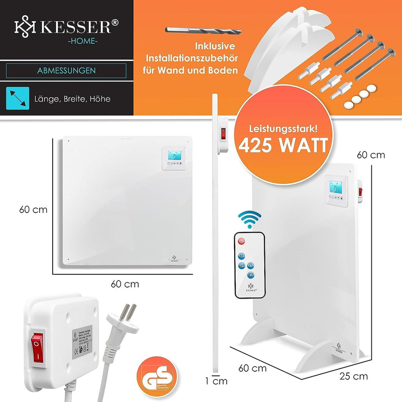 KESSER® 2x Infrarotheizung mit Fernbedienung ✓ LCD-Display Digital ✓ Timer ✓ Wandheizung ✓ Infrarot