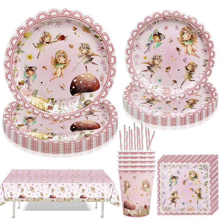61 Stück Schmetterling Fee Partygeschirr,Fee Partyteller Pappteller,Feen Schmetterling Partyteller G