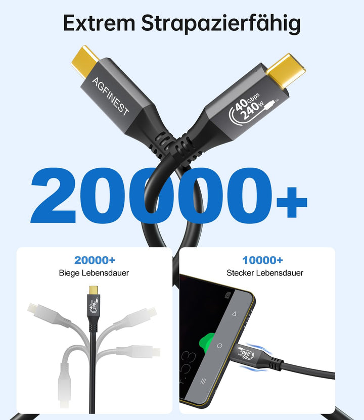 Zertifiziert 240W USB4 Kabel, Kompatibel mit Thunderbolt 4 100W, 40Gbps USB C Kabel, PD 3.1 140W 240