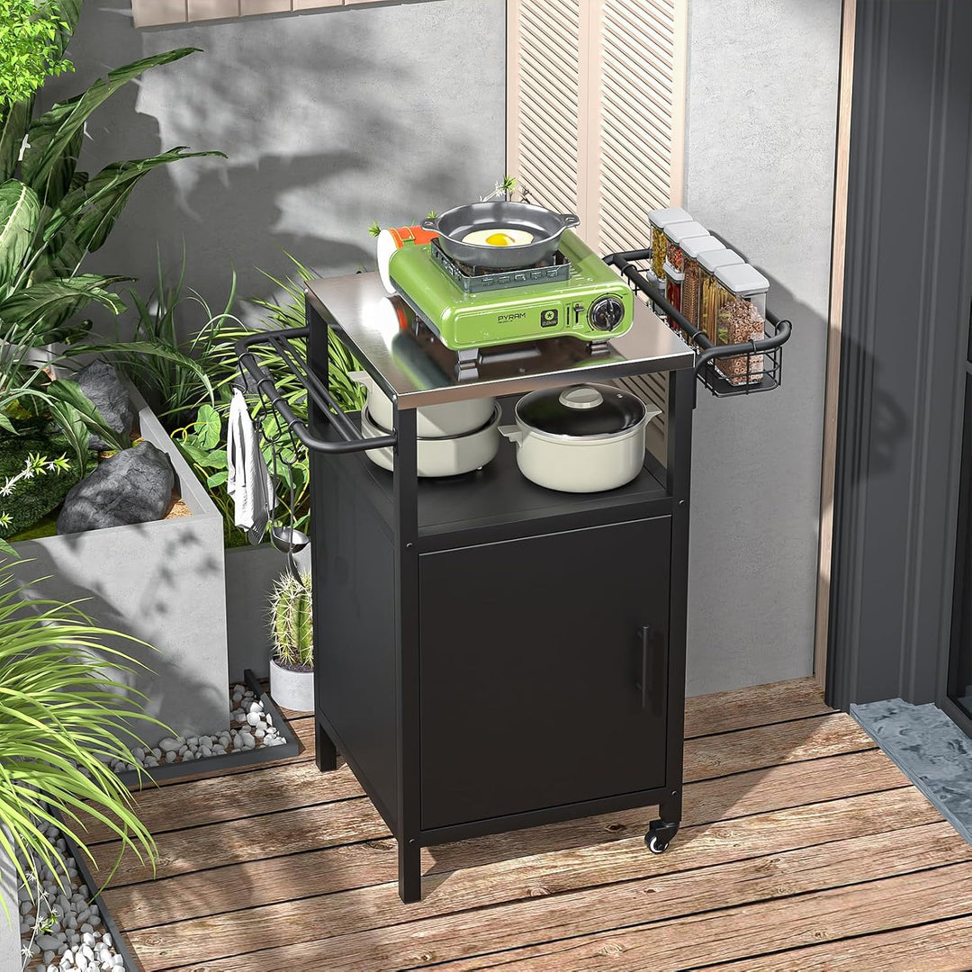 Grillwagen Grilltisch Outdoor Grill Trolley, Grill Beistelltisch mit 2 Rollen, Wetterfest, Multifunk
