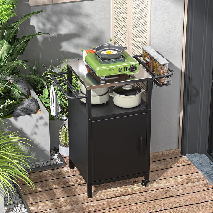Grillwagen Grilltisch Outdoor Grill Trolley, Grill Beistelltisch mit 2 Rollen, Wetterfest, Multifunk