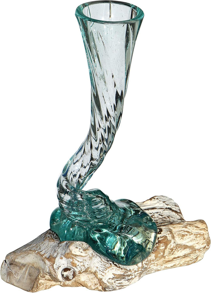 Wogeka - White Line Collection - weisse Glas-Vase Elegance auf Wurzel-Holz als Maritime Mediterrane