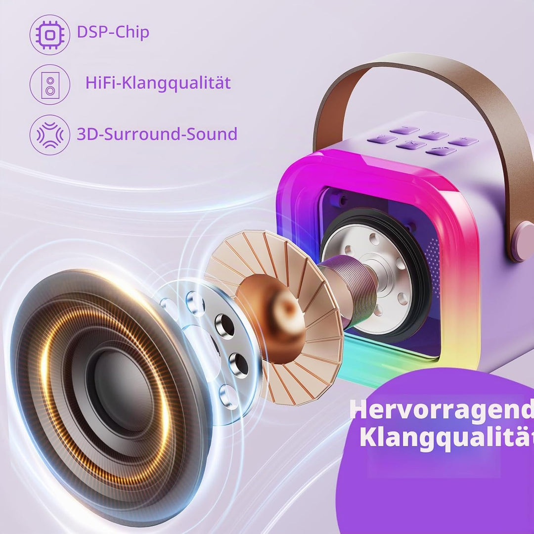 Fede Karaoke Maschine für Kinder Erwachsene, Mini Karaoke Maschine mit 2 Mikrofonen, Tragbarer Bluet