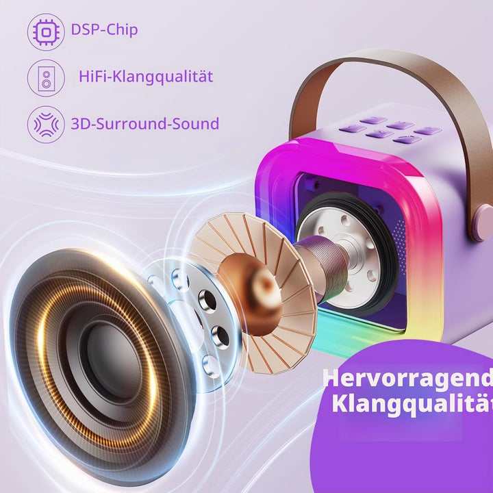 Fede Karaoke Maschine für Kinder Erwachsene, Mini Karaoke Maschine mit 2 Mikrofonen, Tragbarer Bluet
