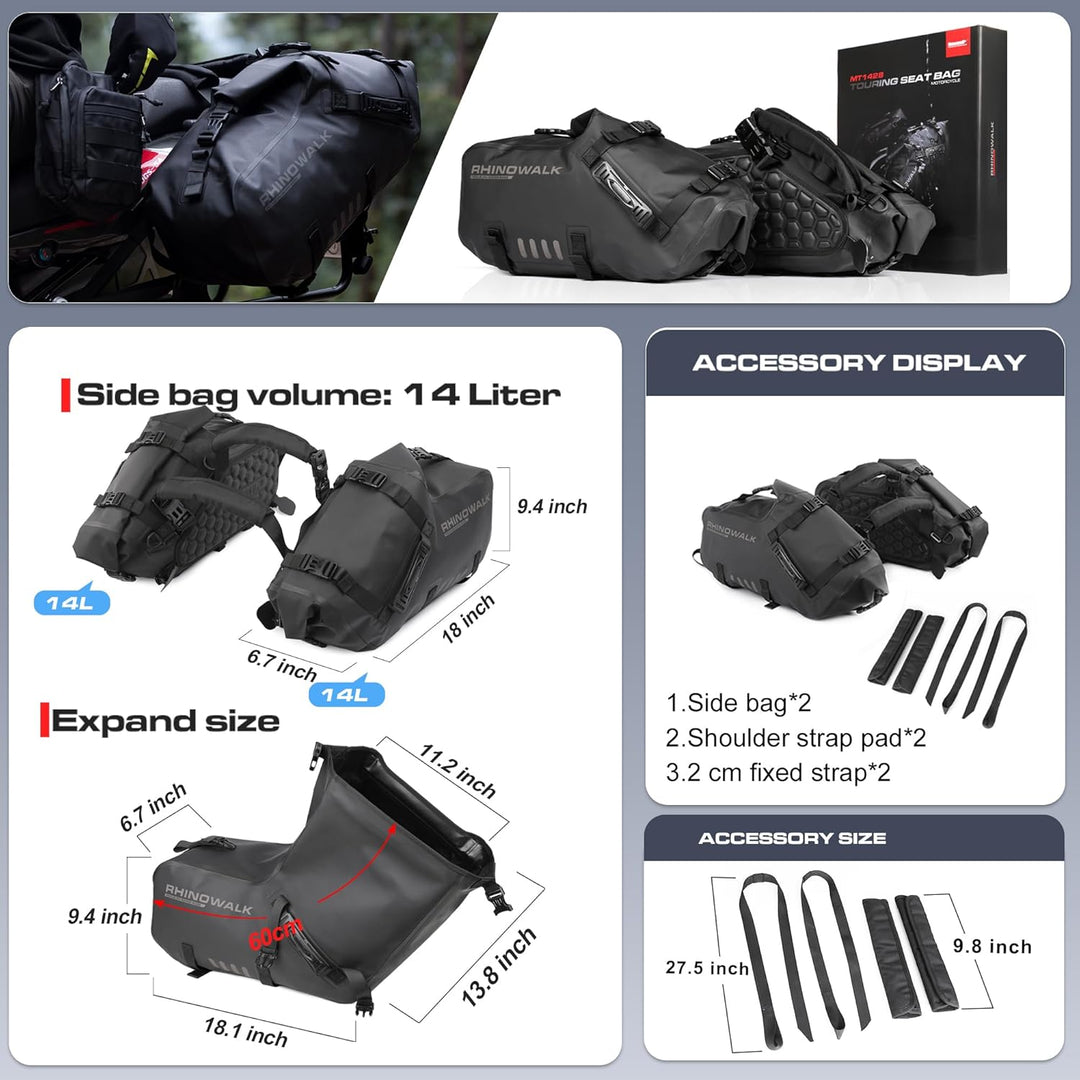 Rhinowalk Motorrad Satteltasche 18L (9L*2) Wasserdicht Motor Seitentasche Gepäcktasche Hecktasche Hi