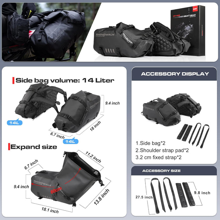 Rhinowalk Motorrad Satteltasche 48L (24L*2) Wasserdicht Motor Seitentasche Gepäcktasche Hecktasche H