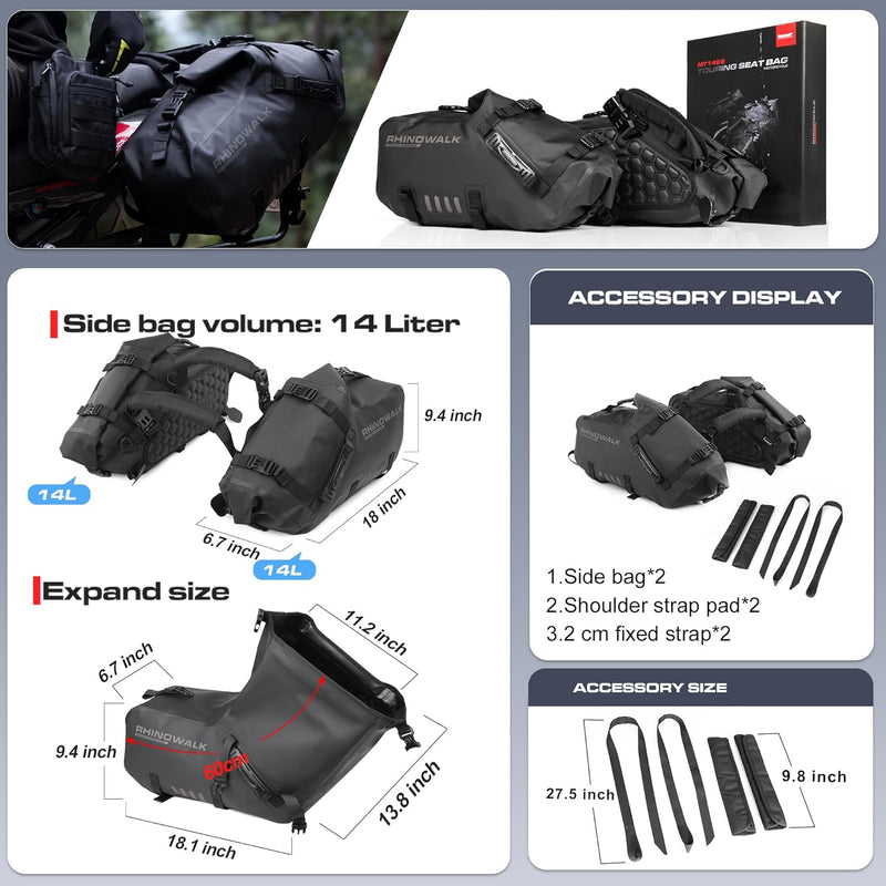 Rhinowalk Motorrad Satteltasche 48L (24L*2) Wasserdicht Motor Seitentasche Gepäcktasche Hecktasche H