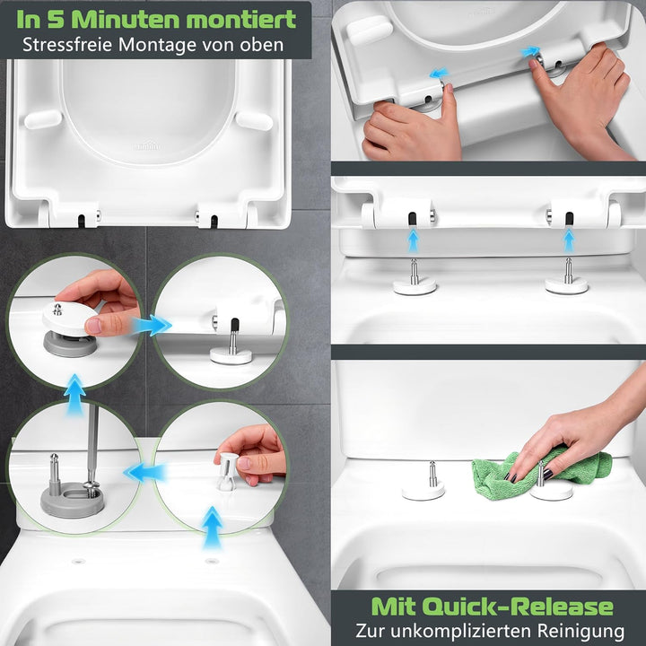 Himimi Toilettendeckel mit Absenkautomatik, Quick-Release & einfacher Montage, PP D-Form WC-Sitz mit