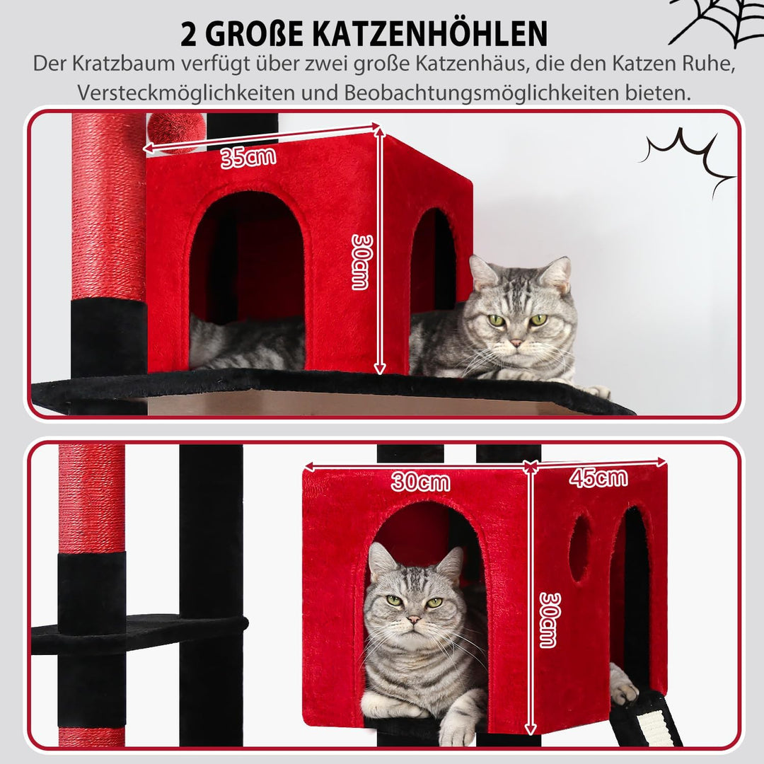 Globlazer Kratzbaum Gotisch Schwarz Rot Grosse hoch 178 cm mit Hängematte Weich, 2 Katzenhaus, Gepol