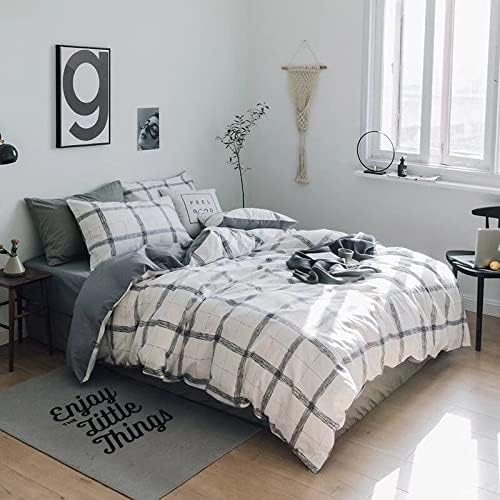 AShanlan Bettwäsche Kariert 140x200 Schwarz Weiss Microfaser Modern Karomuster Grau Weiss Wendebettw