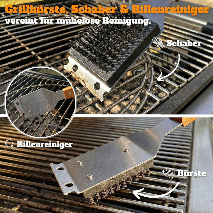 Grillset für Männer Geschenk in Ledertasche – Grillbesteck Set aus Edelstahl - 3-in-1 Spachtel &amp; Rei