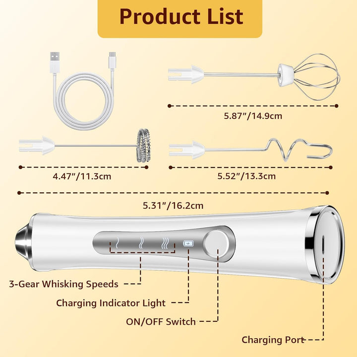 NEUTYPECHIC Milchaufschäumer Elektrisch Stab, USB-C Aufladbar Milk Frother, Milchschäumer Stab mit 3