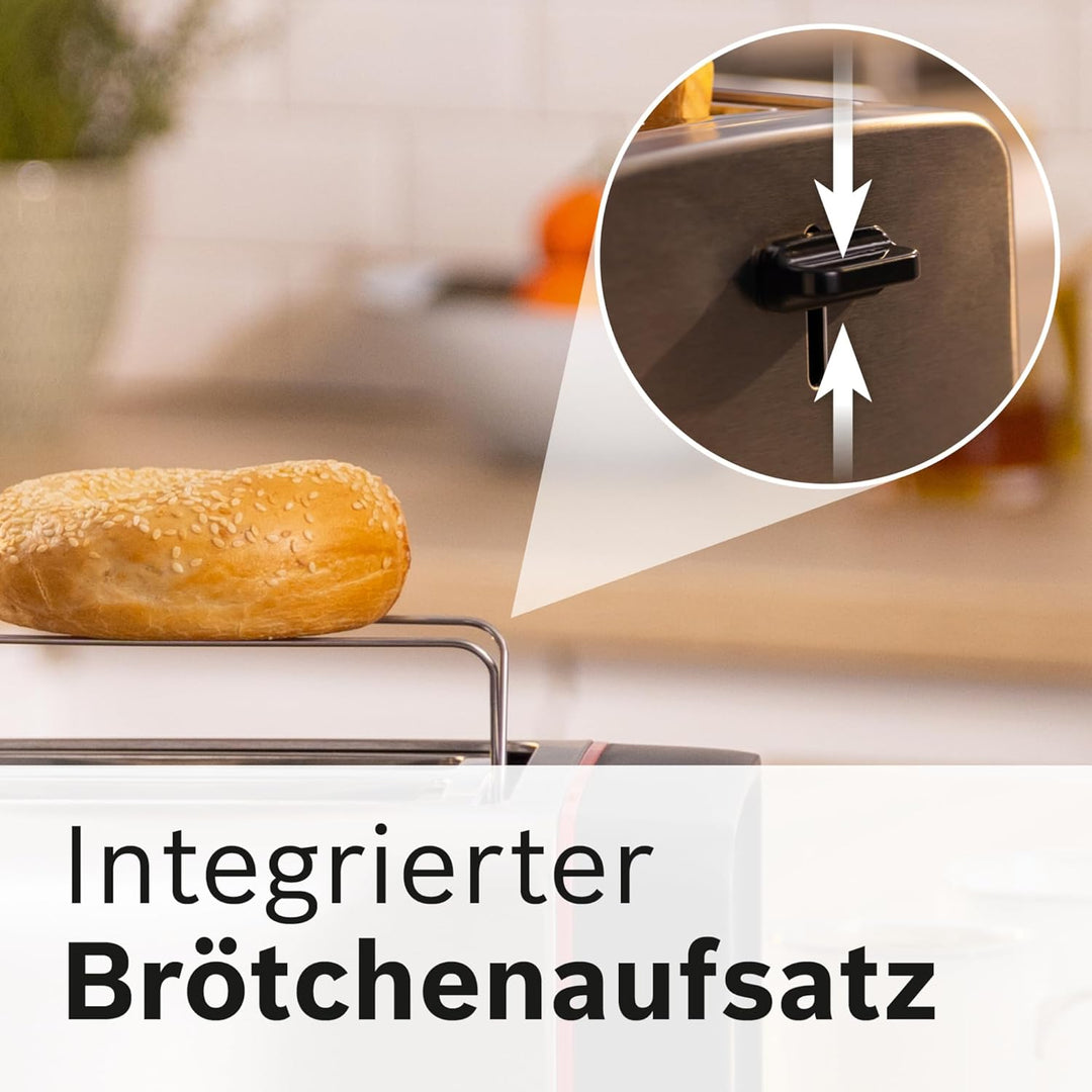 Bosch Kompakt Toaster MyMoment TAT6M420, entnehmbarer klappbarer Brötchenaufsatz, mit Auftaufunktion